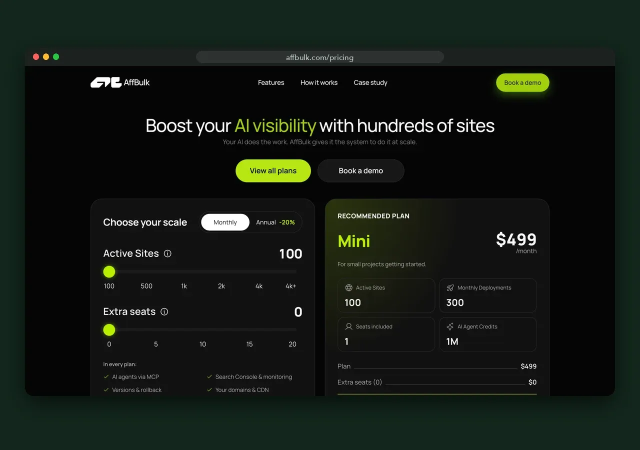 AffBulk pricing page screenshot, October 2026