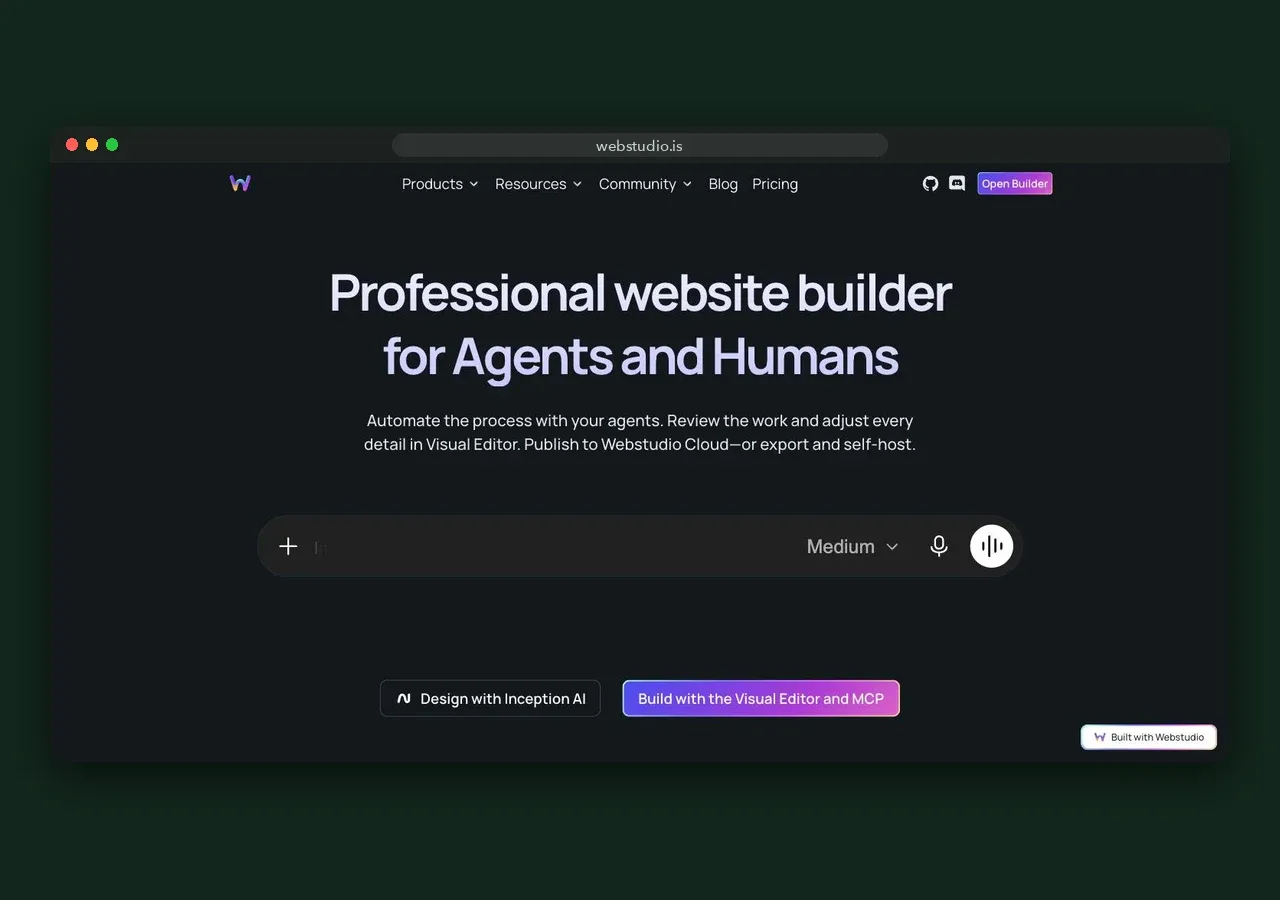 Webstudio homepage screenshot, October 2026